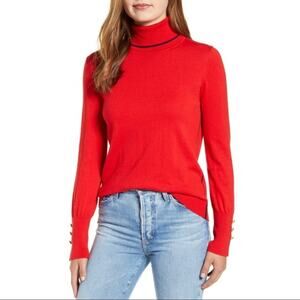 Court & Rowe Button Cuff Turtleneck Sweater Red Small New